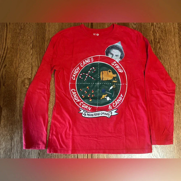GAP Kids Elf Christmas Long Sleeve Graphic Tee Red Holiday Shirt Size XXL - Picture 2 of 4